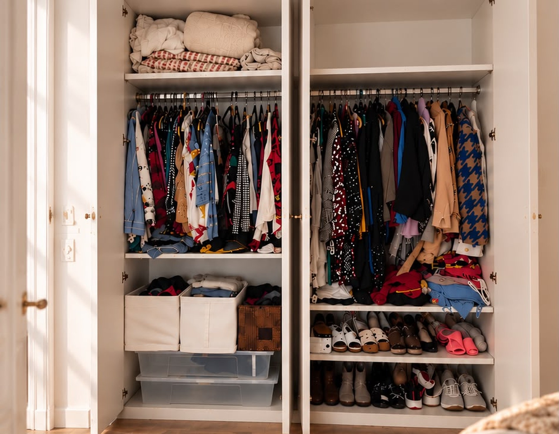 Closet antes da organização — projeto em Lisboa